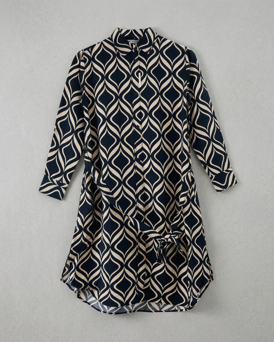 Womens Full Sleeve Abstract Midi Length Shirt Dress