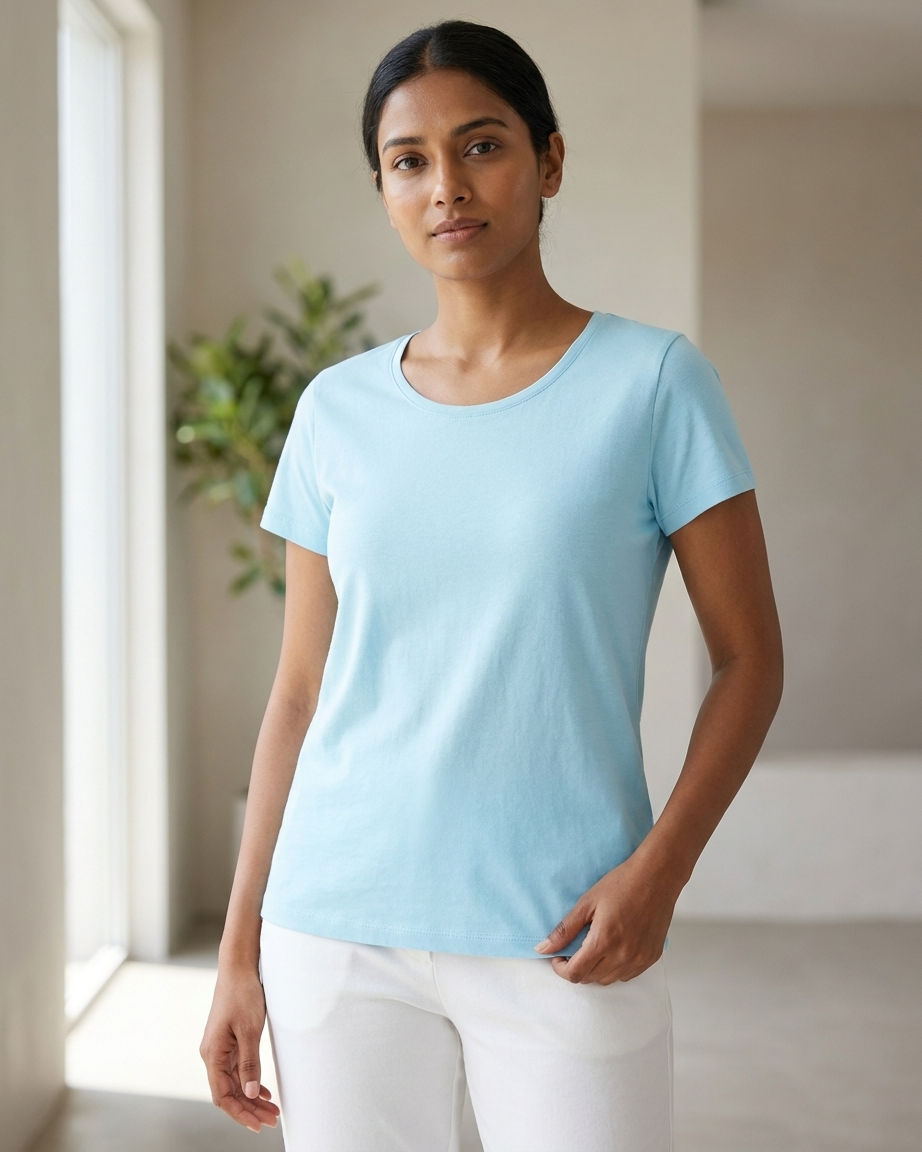 Women's Basic Cotton Scoop Neck Short Sleeve T-Shirt
