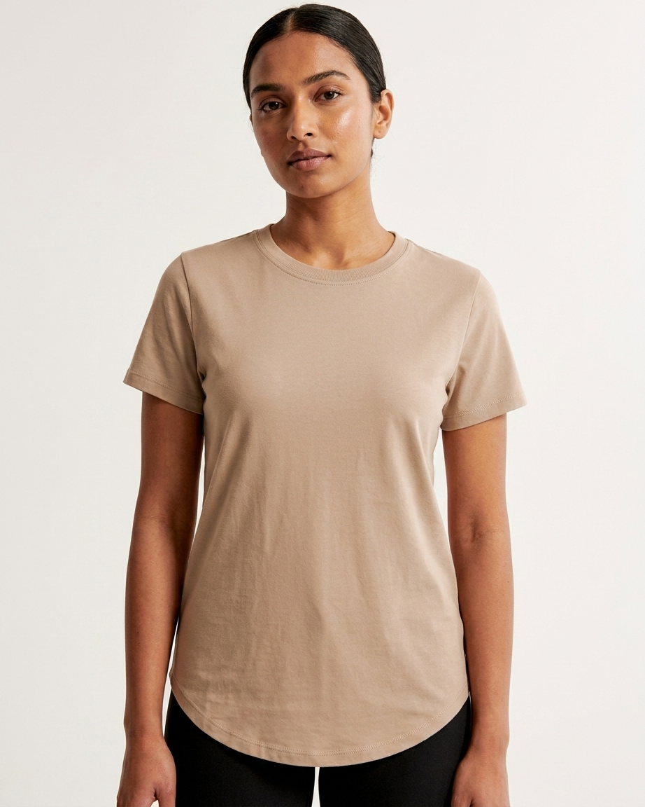 Women’s Cotton Crew Neck Curved Hem T-Shirt
