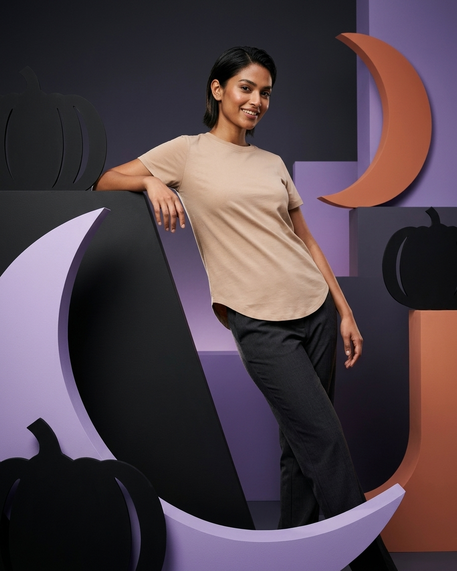 Women’s Cotton Crew Neck Curved Hem T-Shirt