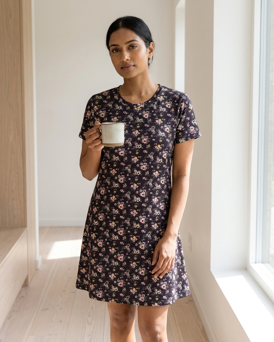 Ladies Short Sleeve Mid Length T-Shirt Dress