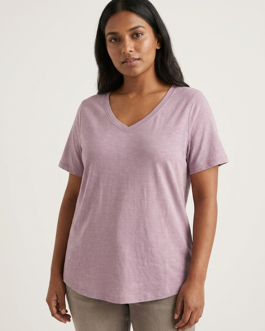 Ladies Short Sleeve V-Neck Cotton T-Shirt