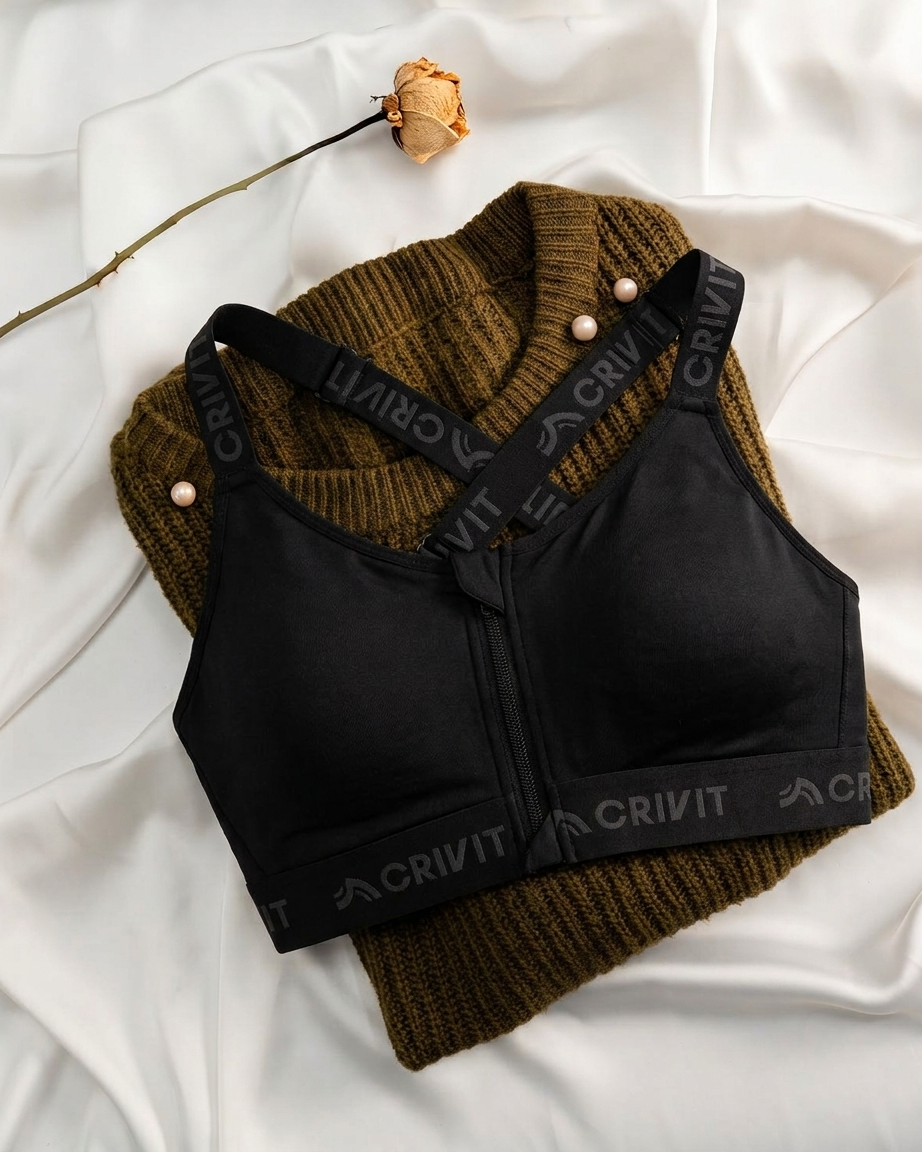 Womens High-Support Front Zip Sports Adjustable Straps Bra