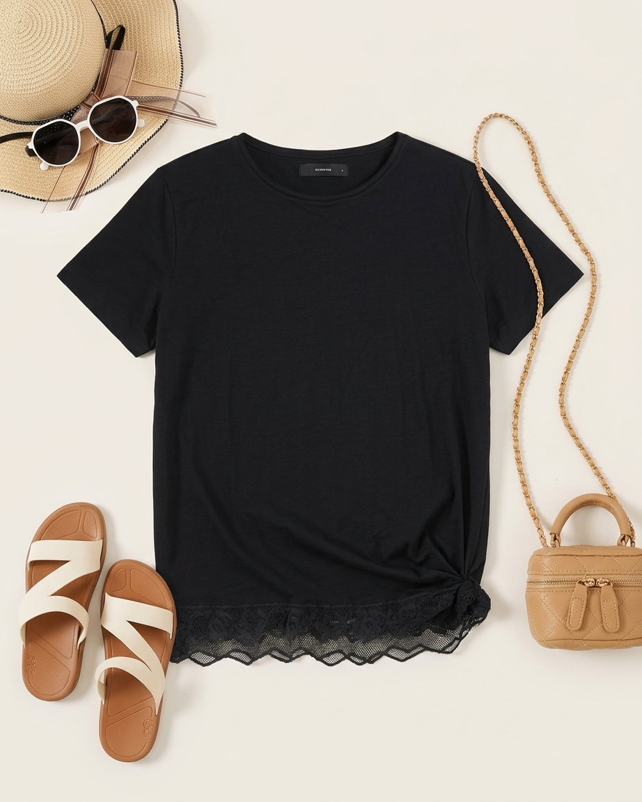 Women’s Lace Hem Short Sleeve Viscose  T-shirt