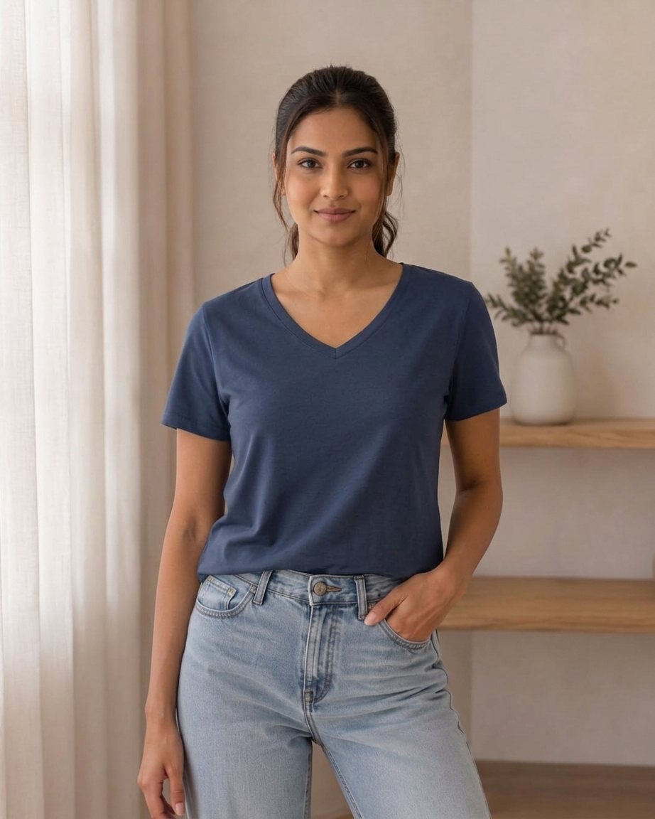 Women's Cotton Stretch V-Neck T-Shirt