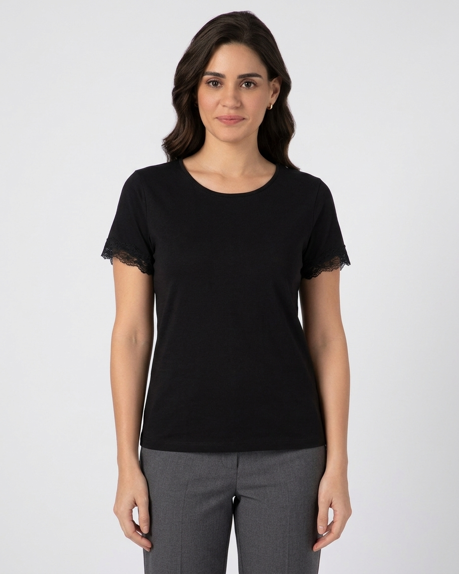 Women’s Lace Trim Short Sleeve Viscose T-Shirt