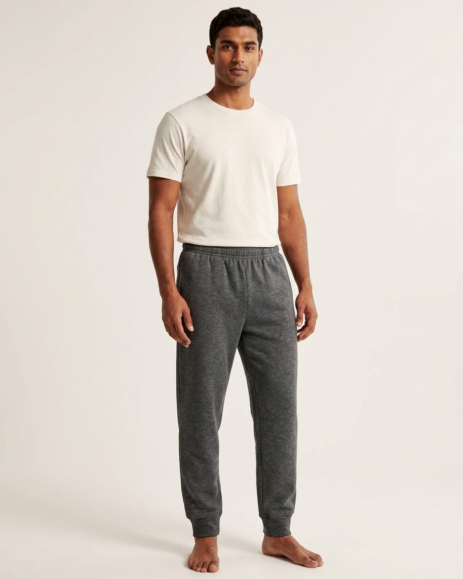 Men’s Elastic Waistband Fleece Jogger Pants With Side Pockets & Ankle Cuffs