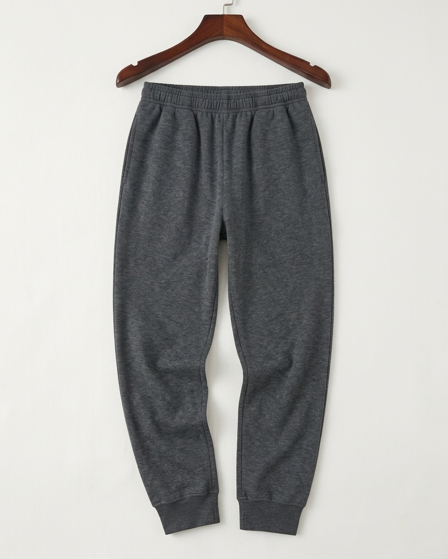 Men’s Elastic Waistband Fleece Jogger Pants With Side Pockets & Ankle Cuffs