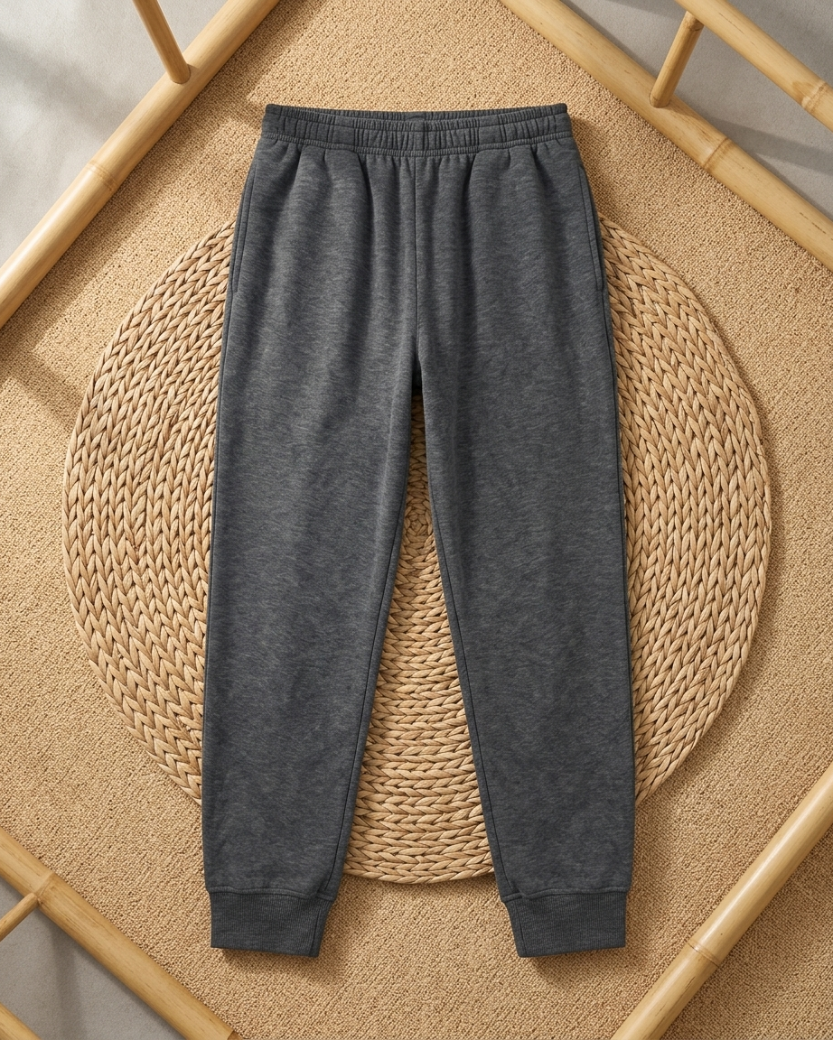 Men’s Elastic Waistband Fleece Jogger Pants With Side Pockets & Ankle Cuffs