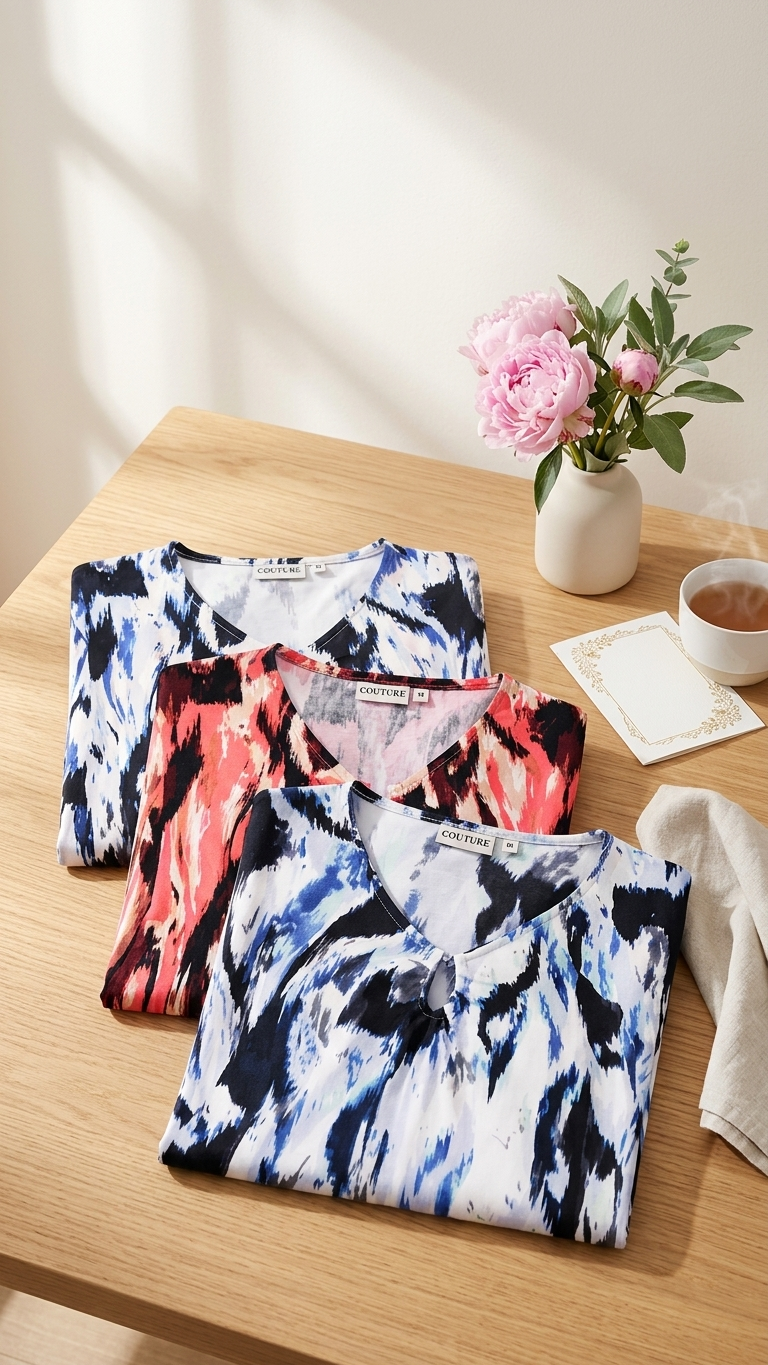 Womens Printed V-Neck Soft Stretch Casual Short Sleeve T-Shirt
