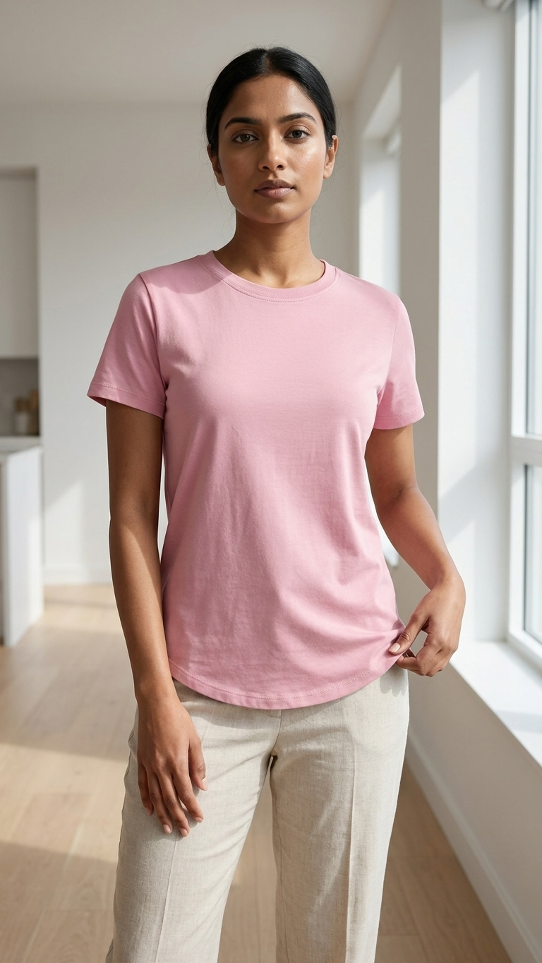 Women’s Cotton Crew Neck Curved Hem T-Shirt