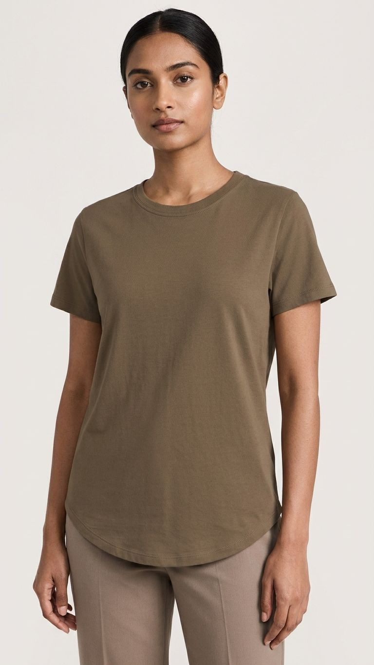 Women’s Cotton Crew Neck Curved Hem T-Shirt