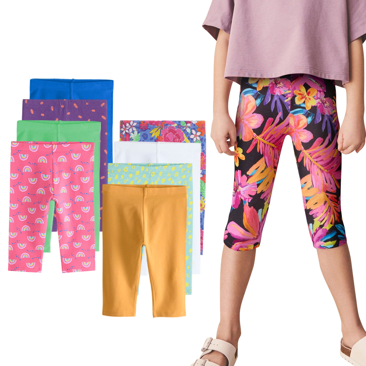 Girls Soft Stretch Cotton Cropped Leggings