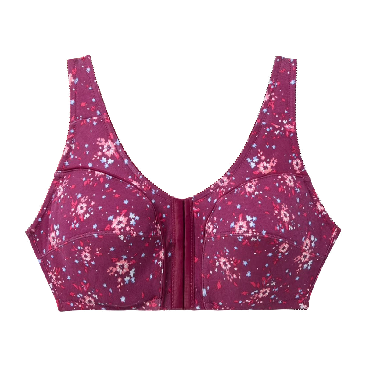 Womens Plus Size Printed Wireless Front Close Adjustable Straps Bra