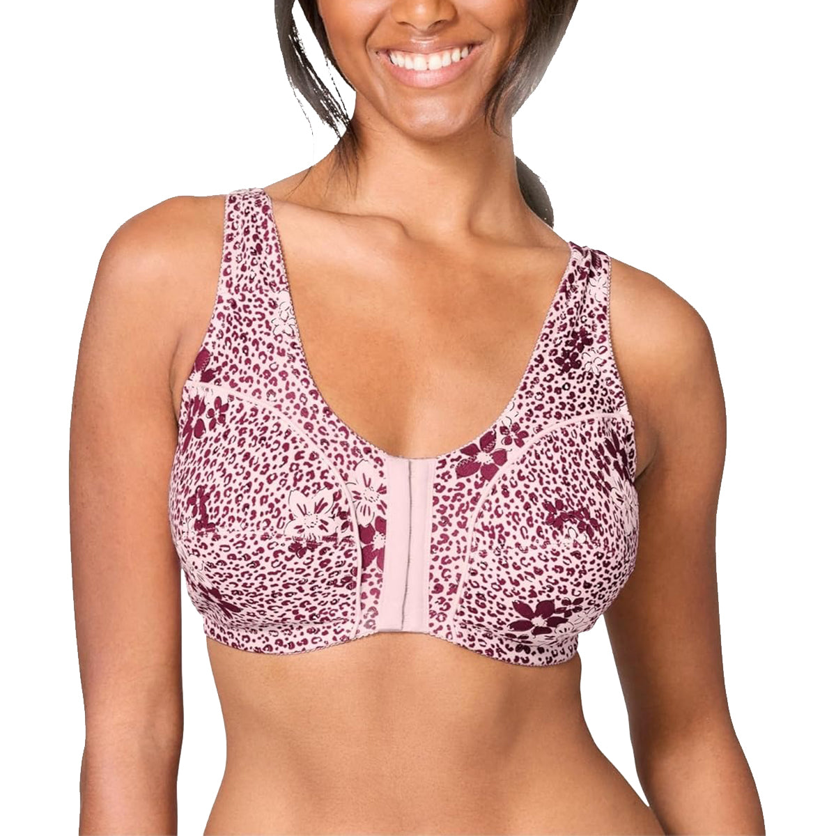 Womens Plus Size Printed Wireless Front Close Adjustable Straps Bra