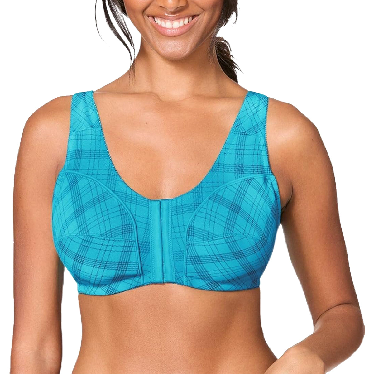 Womens Plus Size Printed Wireless Front Close Adjustable Straps Bra