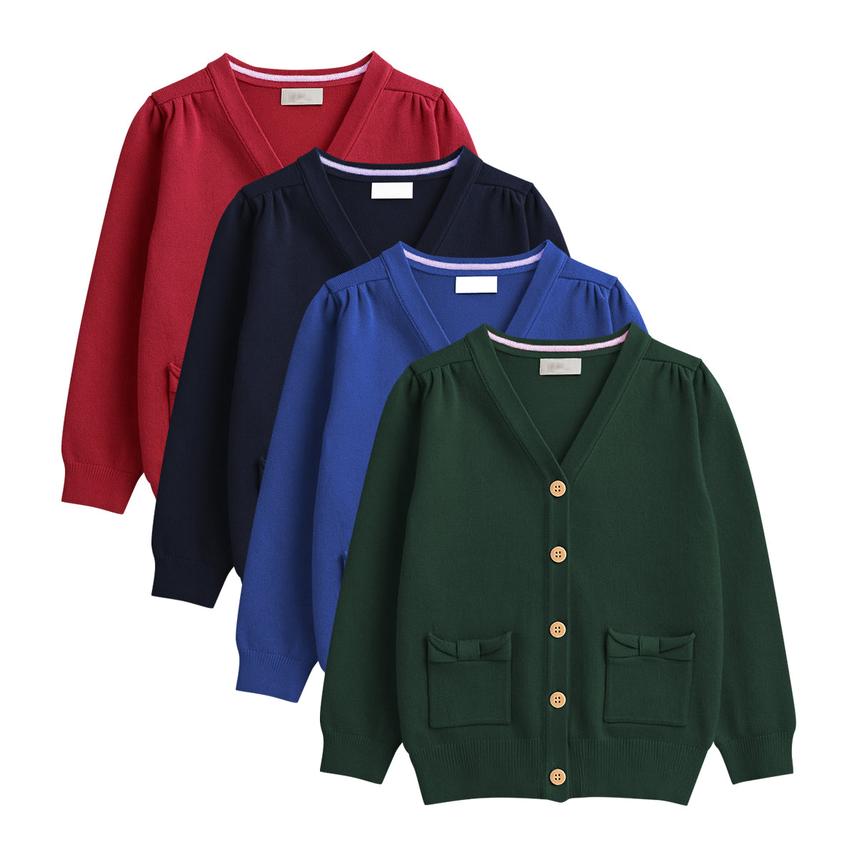 Girls Cotton Knitted Cardigan Sweater With Pocket