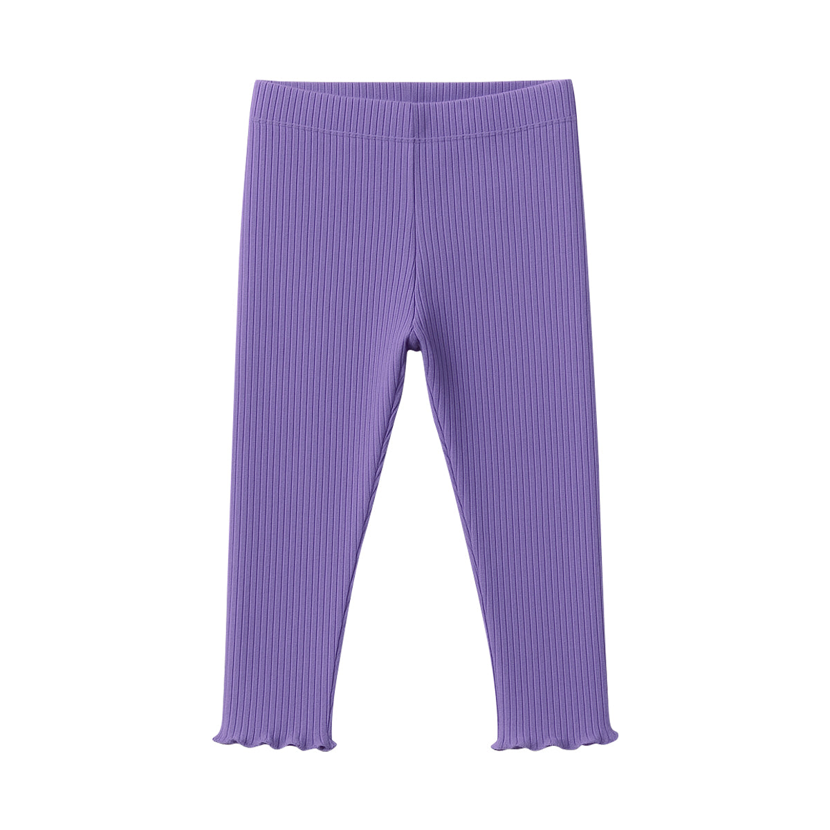 Girls Ribbed Purple Cotton Full Length Leggings