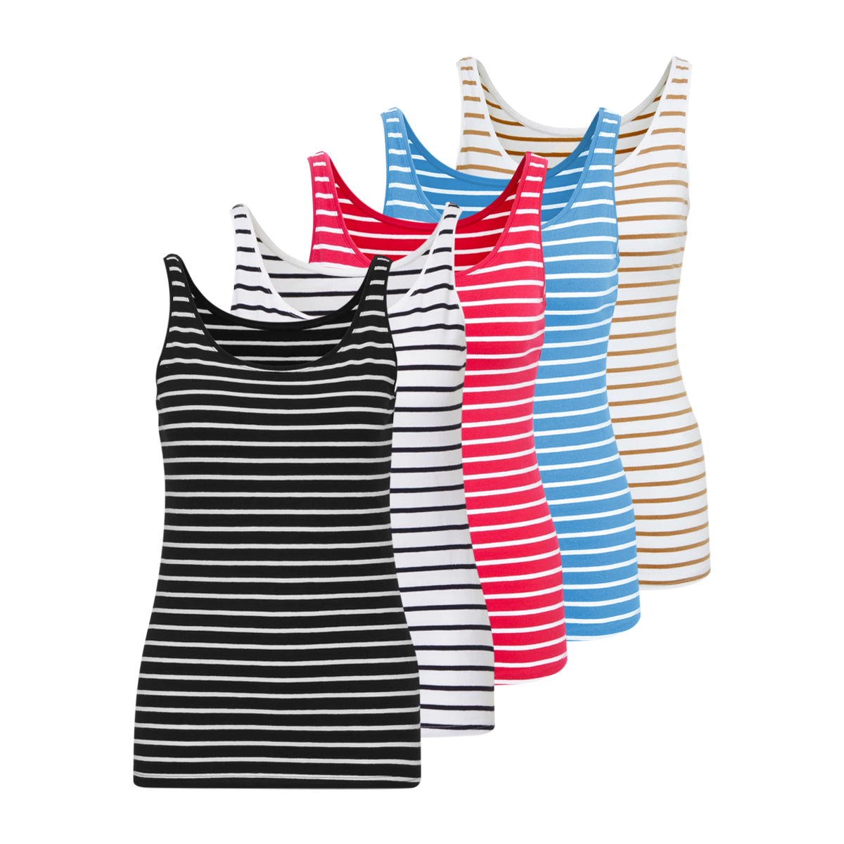 Womens Cotton Stretch Round Neck Striped Tank Top