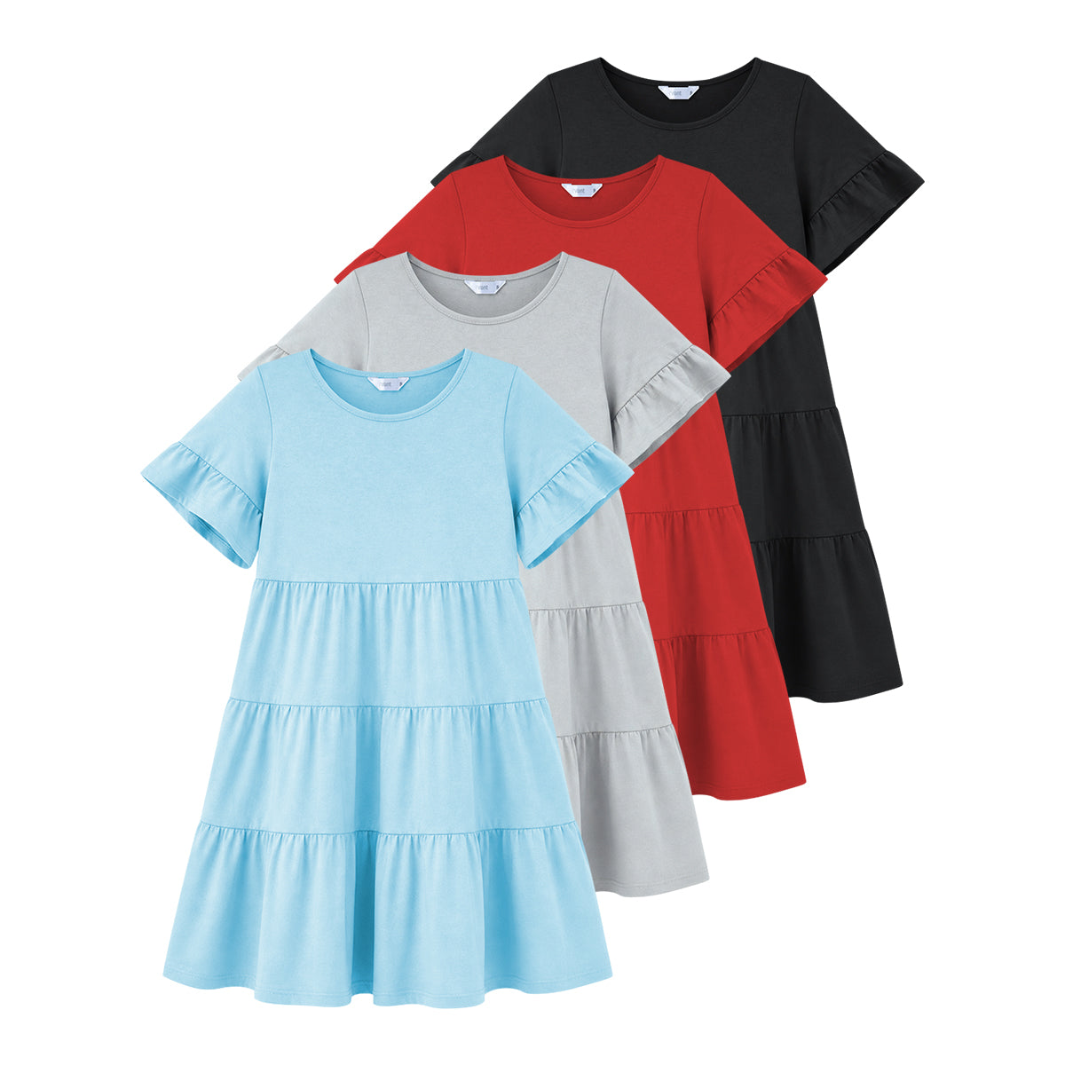 Womens Cotton Ruffle Sleeves Tiered Solid Summer Gown