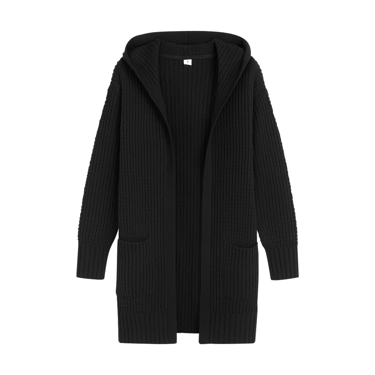 Womens Waffle Knitted Hooded Open-Front Cardigan with Pockets