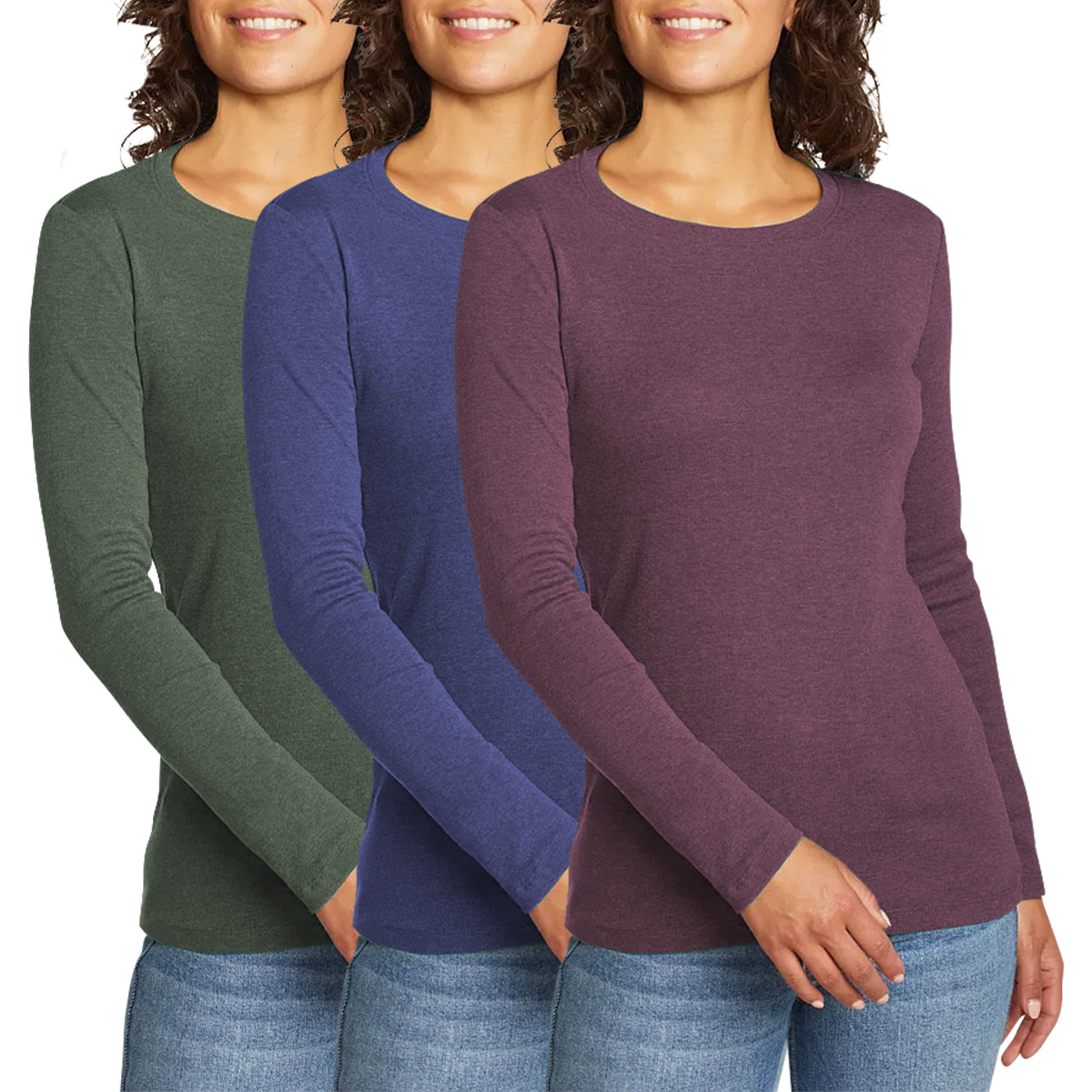 Womens Long Sleeve Pullover Round-Neck T-Shirt