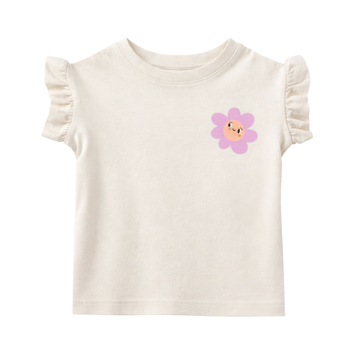 Girls Soft & Comfortable Cotton Ruffle Sleeve Flower Print T-Shirt