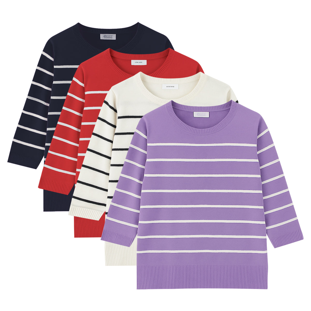 Ladies Premium Striped Knit Winter Pullover Sweater