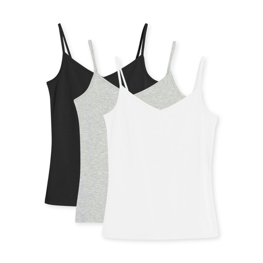Pack of 3 Ladies Basic Camisole V-Neck Cotton Tank Top Set