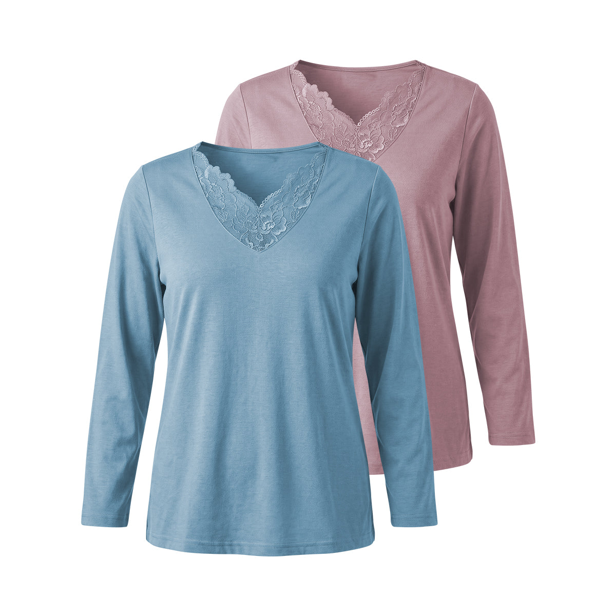 Women's Long Sleeve Cotton Blend Lace V-Neck T-Shirt