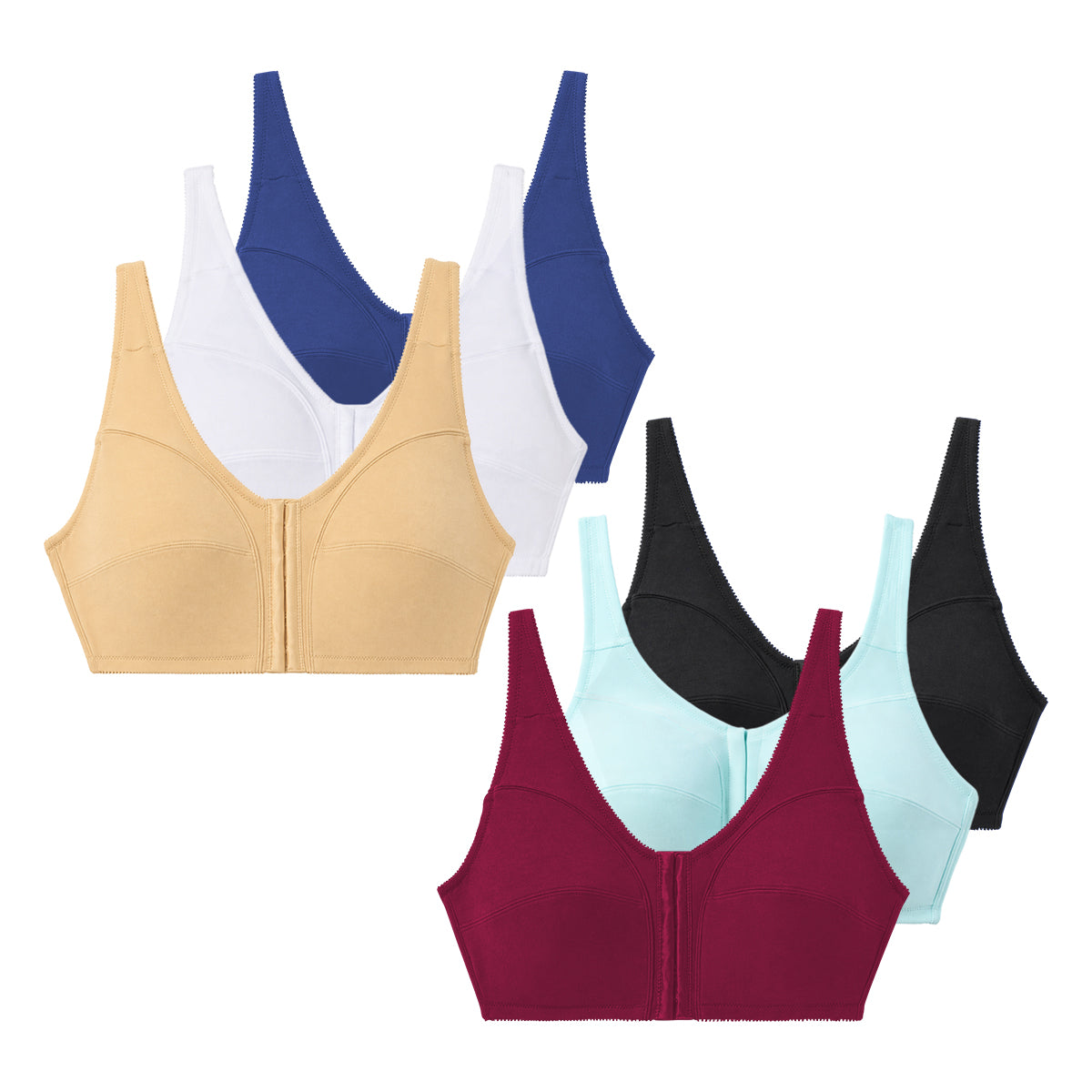 Womens Plus Size Solid Wireless Front Close Adjustable Straps Bra