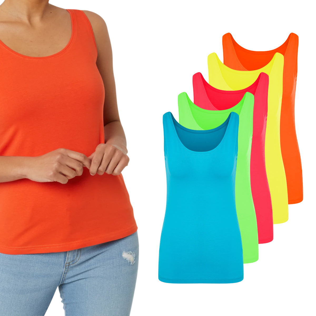 Womens Cotton Stretch Round Neck Solid Tank Top