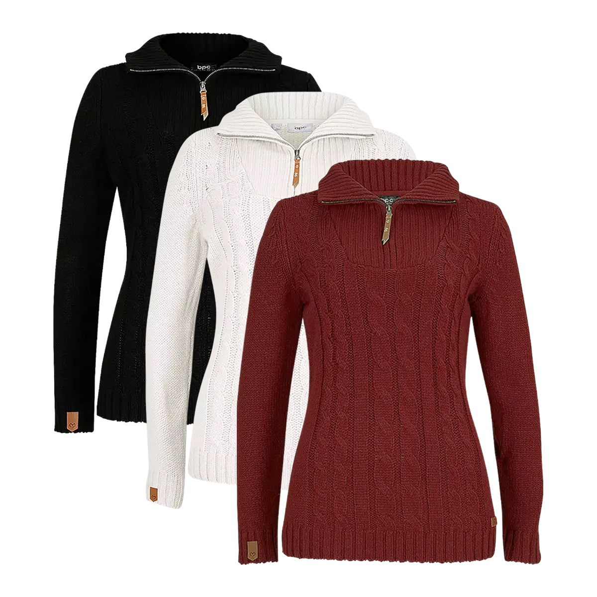 Womens Cable Knit Quarter Zip Pullover Sweater