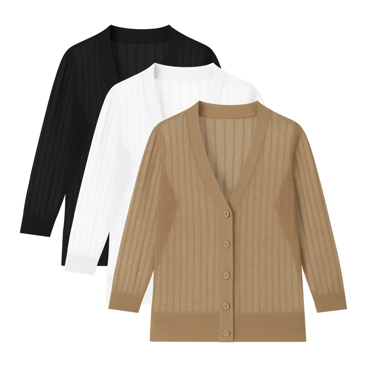 Womens Lightweight Ribbed Knit Button-Down V-Neck Cardigan