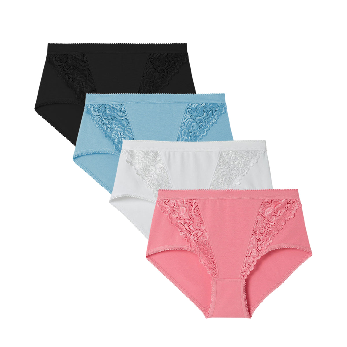 Pack of 3 Ladies High Waisted Cotton Stretch Lace Brief Panties