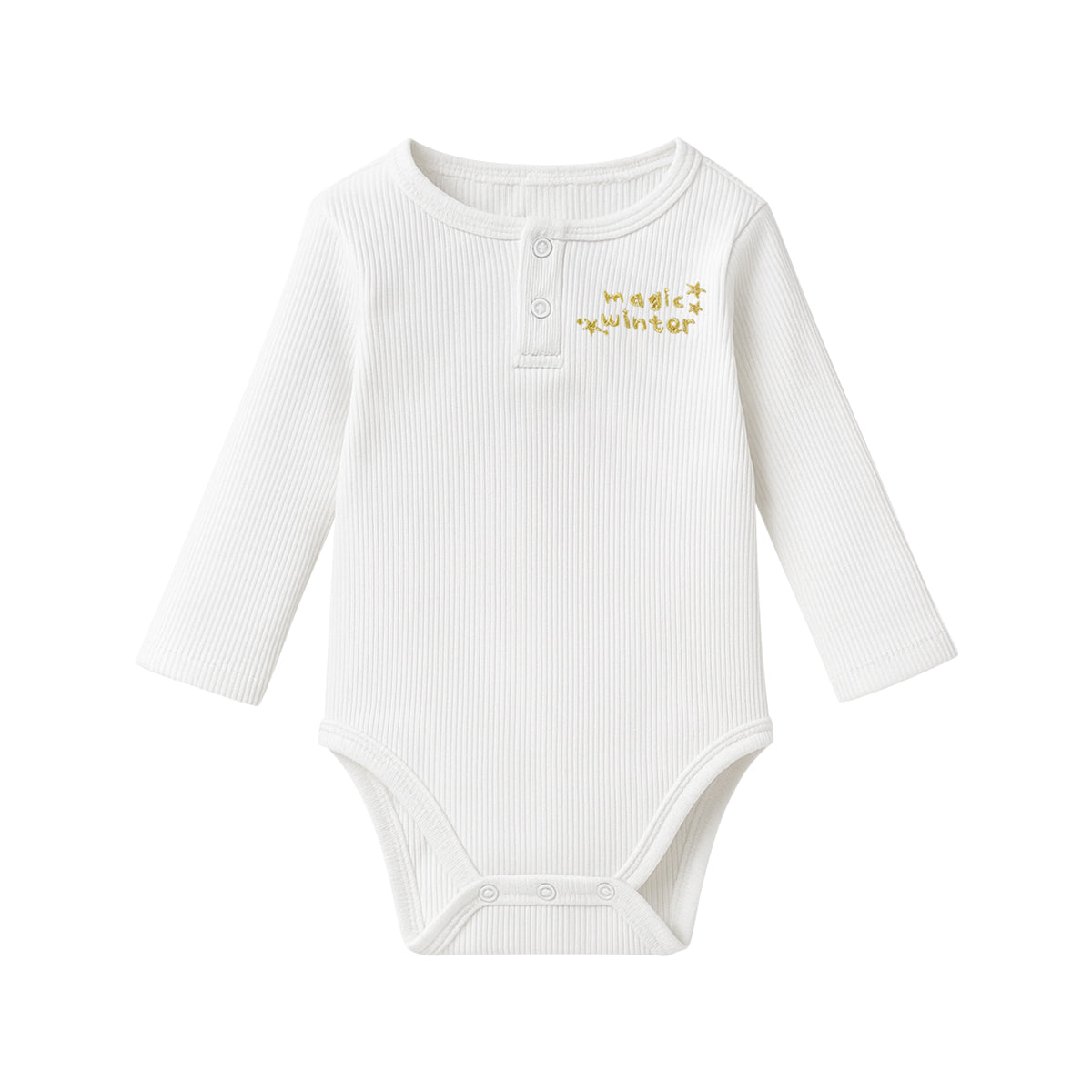 Baby Ribbed Cotton Long Sleeve Henley Bodysuit