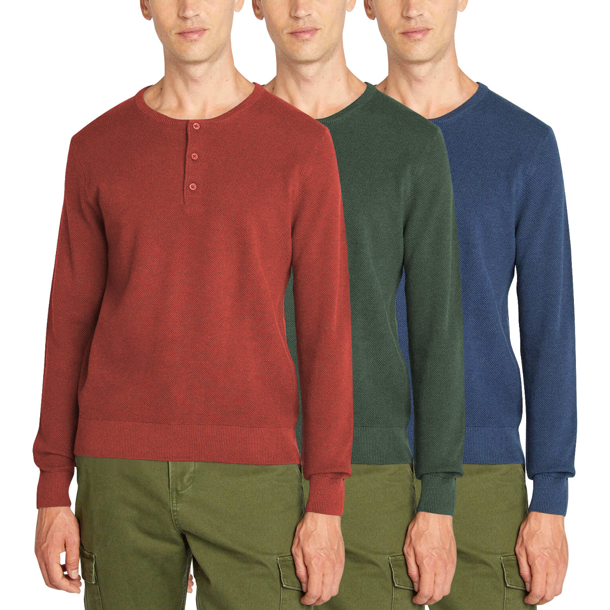 Men’s Premium Textured Knit Henley Round Neck Sweater
