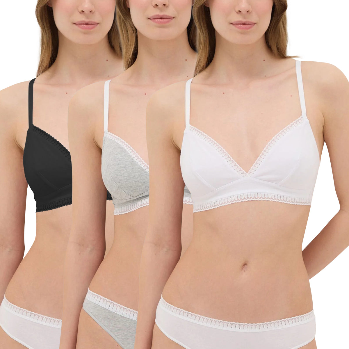 Womens Padding & Adjustable Straps Triangle Cotton Bra with Lace