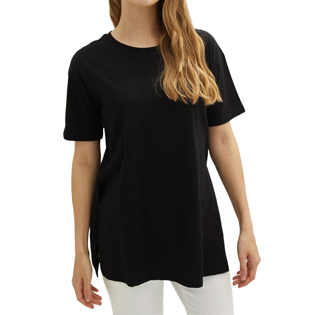 Women's Casual Split Side Crew Neck cotton T-Shirt