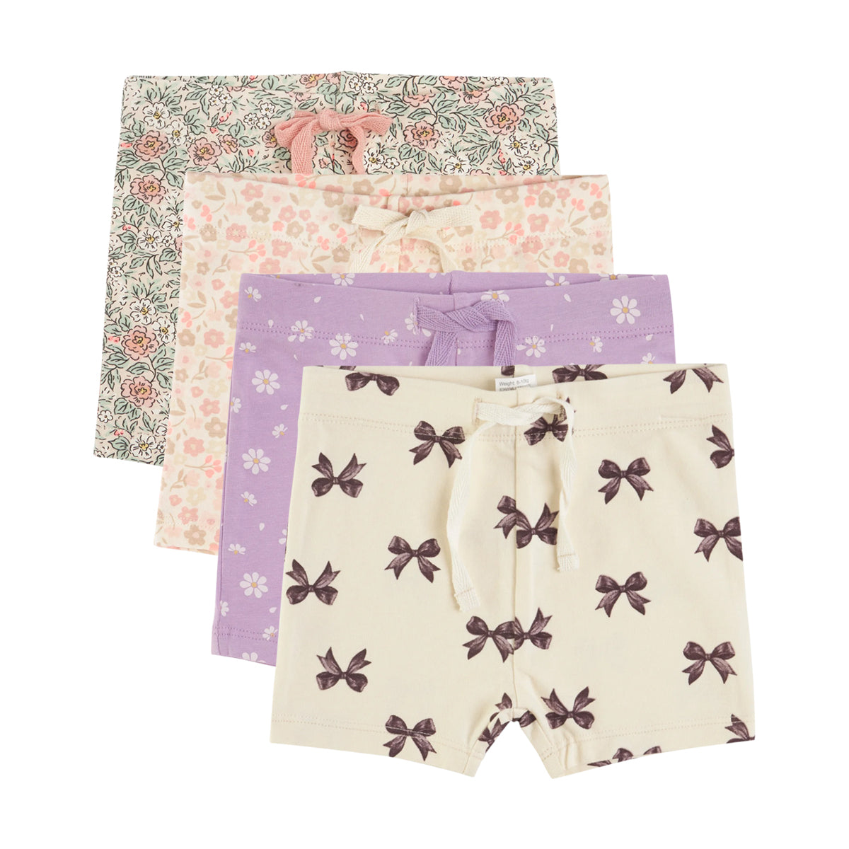 Baby Girls Soft Stretch Cotton Print Bike Shorts With Drawstring