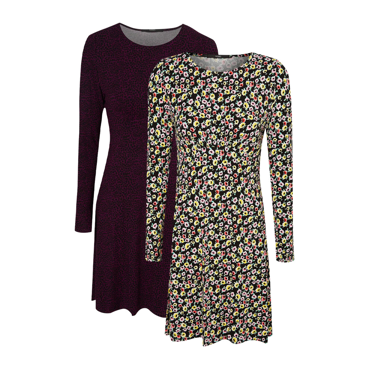 Womens Long Sleeve Crew Neck Printed Mini Dress