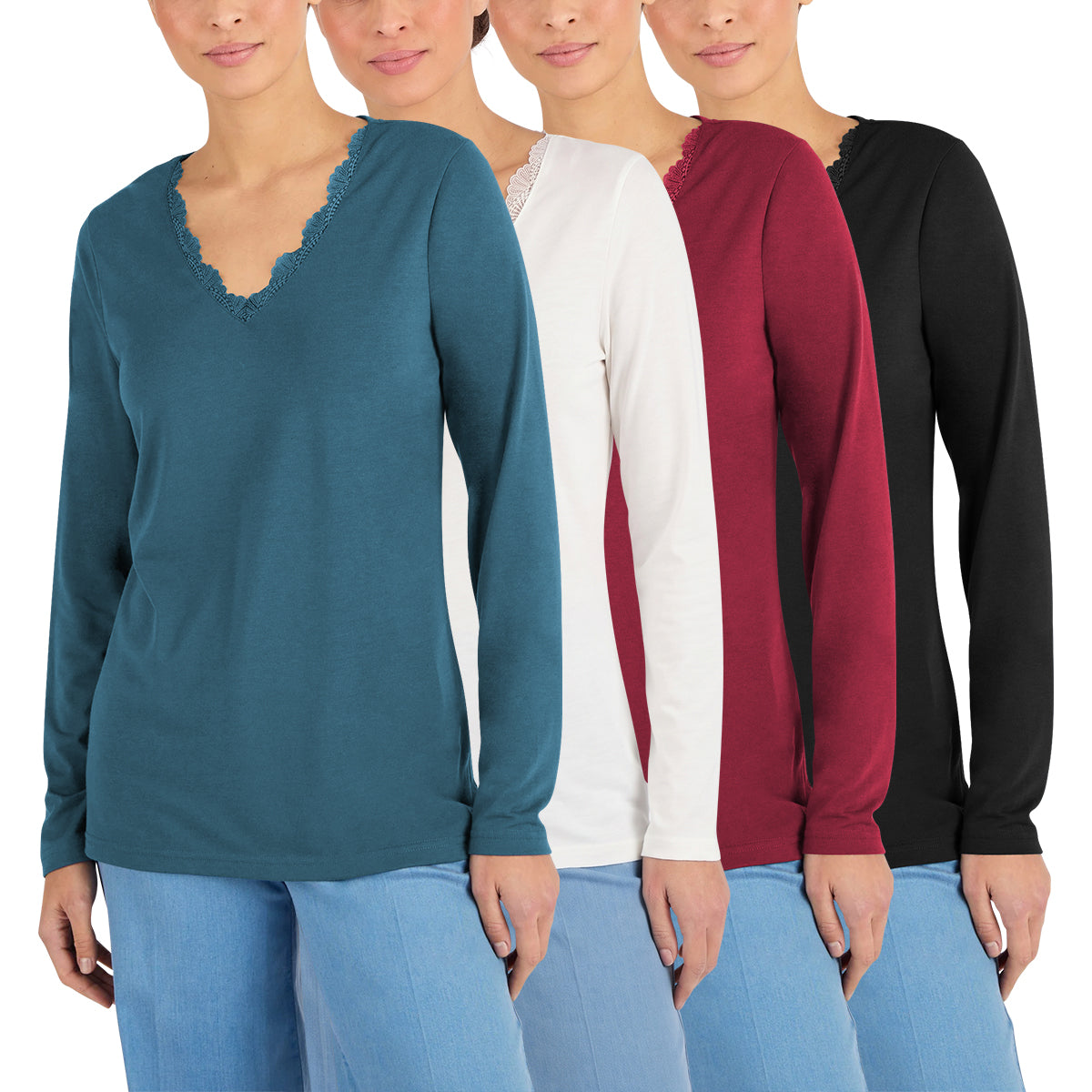 Women’s Thermal Long Sleeve Lace Trim V-Neck T-Shirt