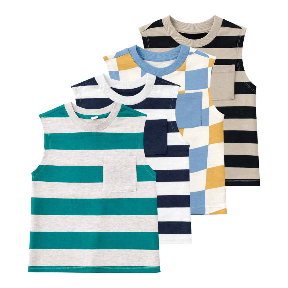 Toddlers Boys Premium Cotton Sleeveless Tank Top with Chest Pocket