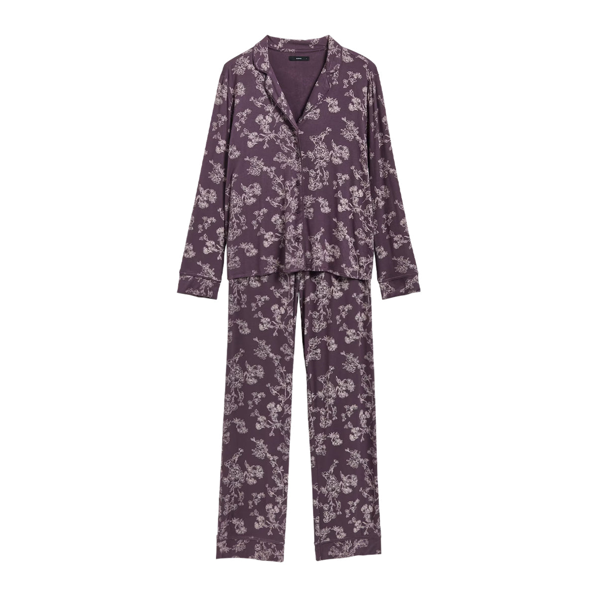 Womens Floral Print Soft Viscose Long Sleeve Nightwear Pyjama Set