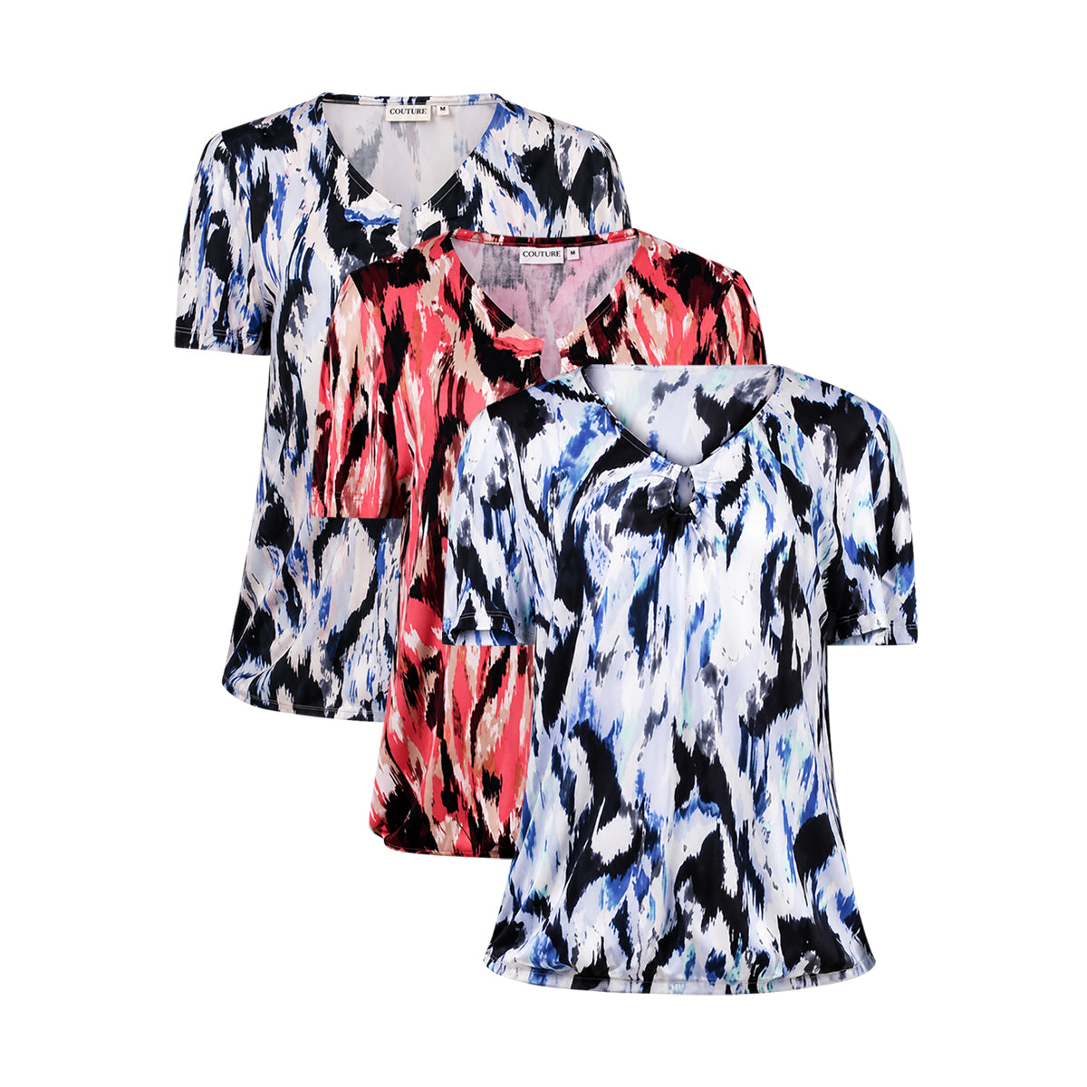 Womens Printed V-Neck Soft Stretch Casual Short Sleeve T-Shirt