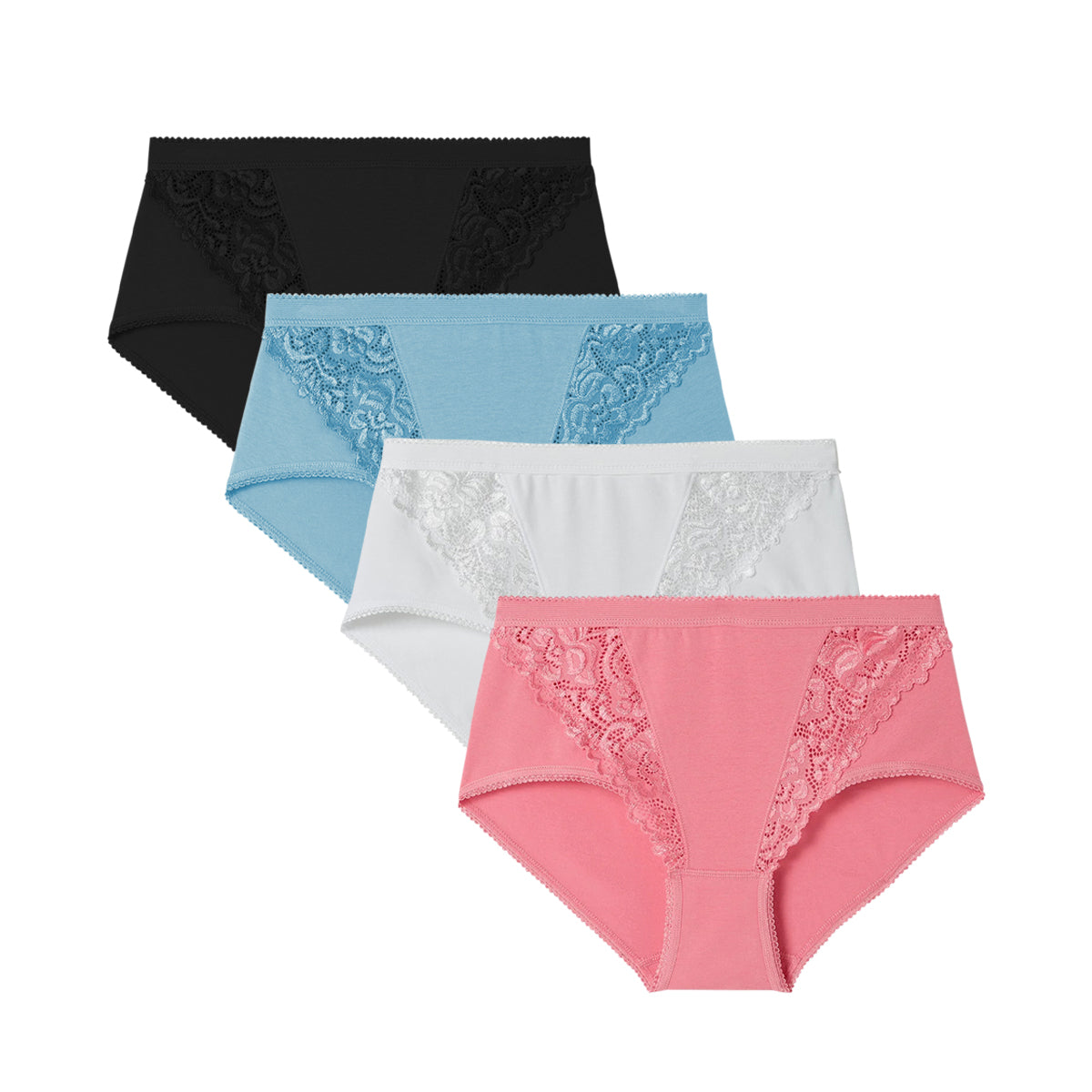 Ladies High Waisted Cotton Stretch Lace Brief Panties