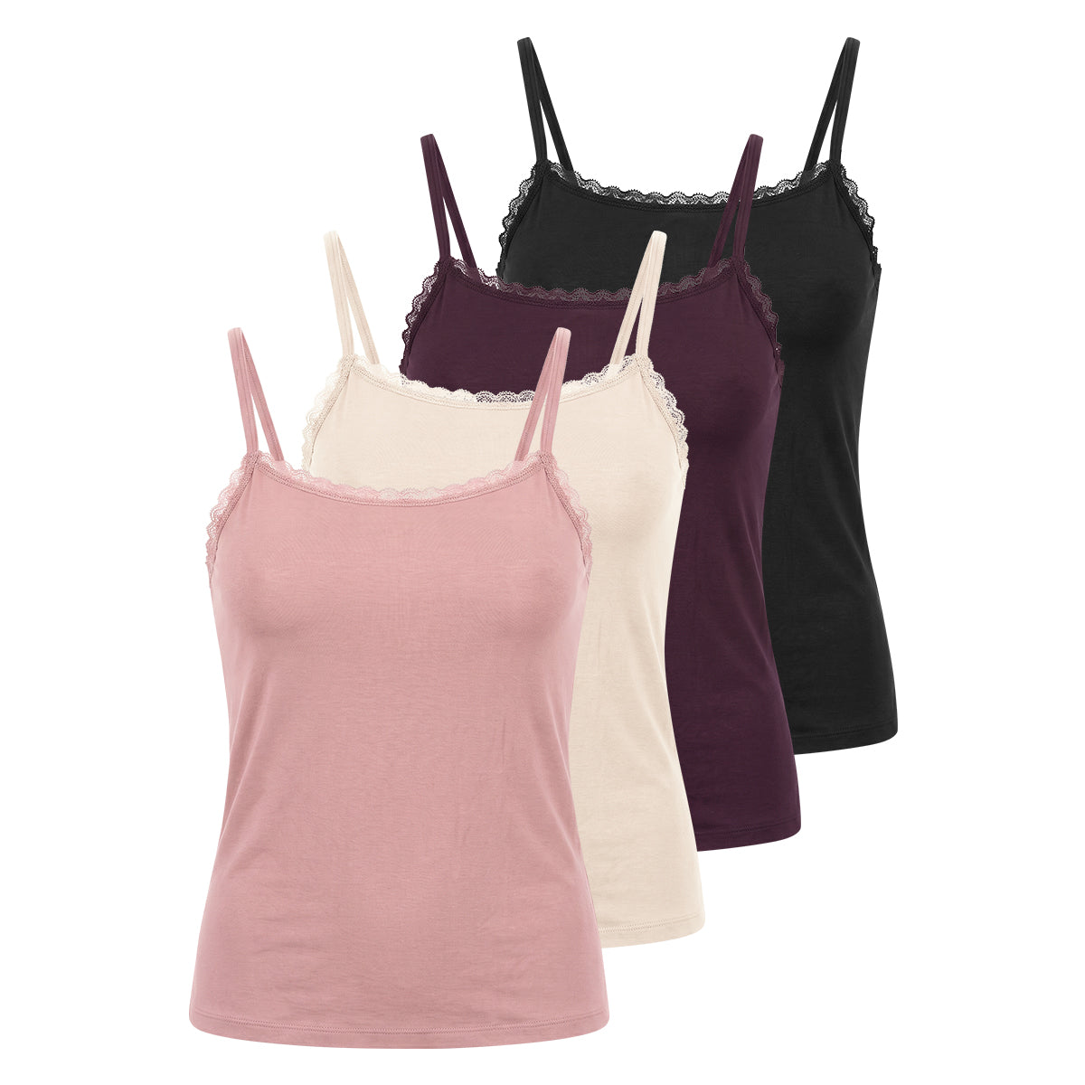 Womens Modal Cotton Lace Trim Adjustable Tank Top