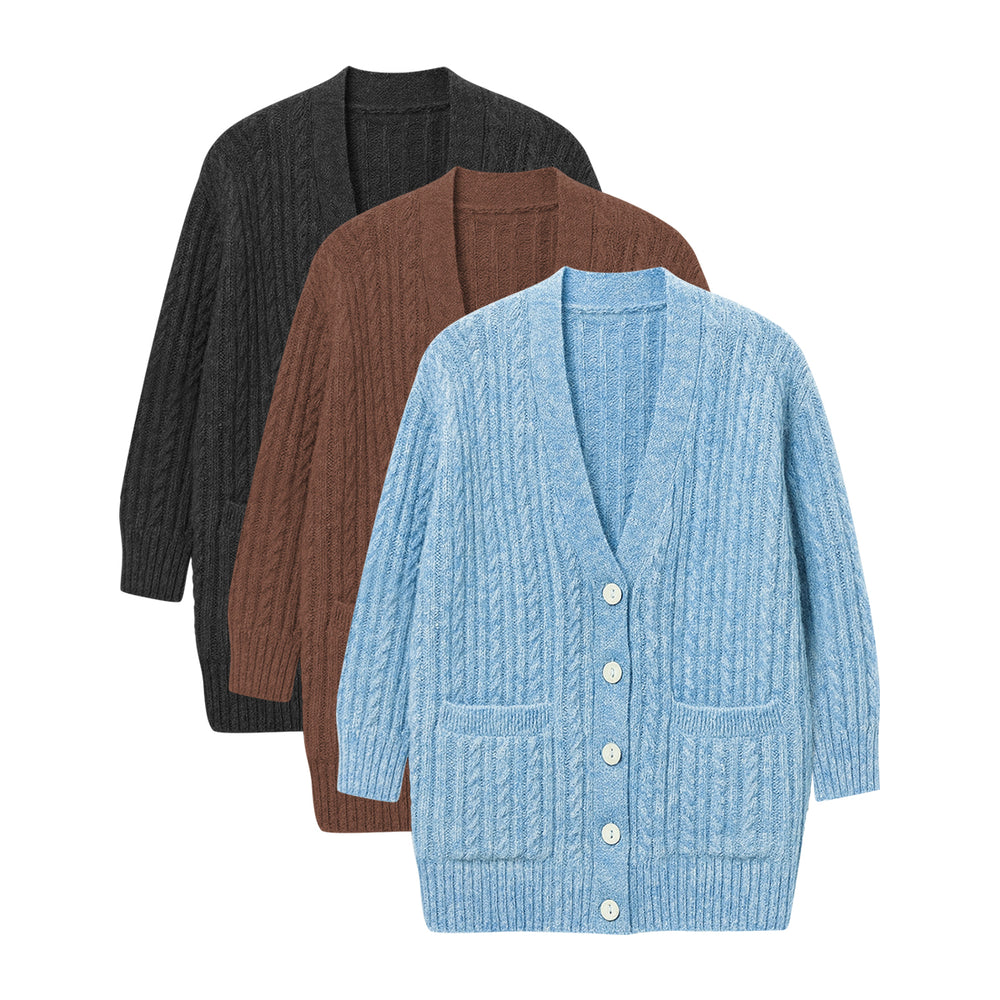 Womens Premium Wool Blend Long Soft Fuzzy Texture Cardigan
