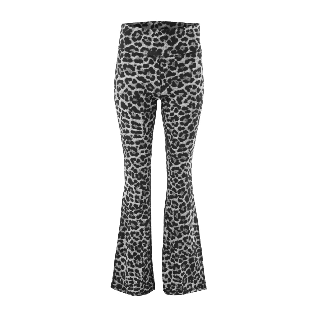 Womens Grey Leopard Print Stretch Flare Yoga Leggings
