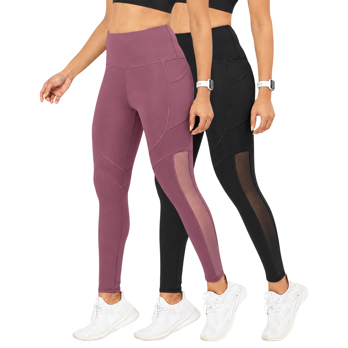 Women’s High Waist Dry Fit Workout Mesh Panels Leggings with Pockets
